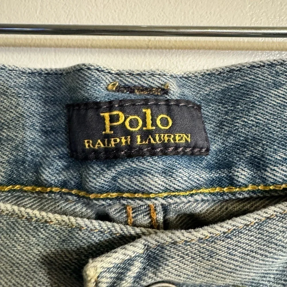 Polo Ralph Lauren Mens Varick Slim Straight Sun Faded Distressed Rope Dyed Jeans